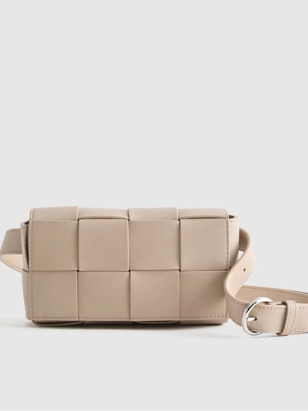 Quince Woven Leather Box Belt Bag in Taupe